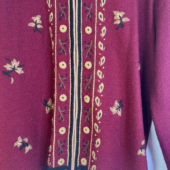 Koret Vintage 100% Wool Embroidered Full Zip Fall Sweater Sz Large Thanksgiving - Picture 5 of 8